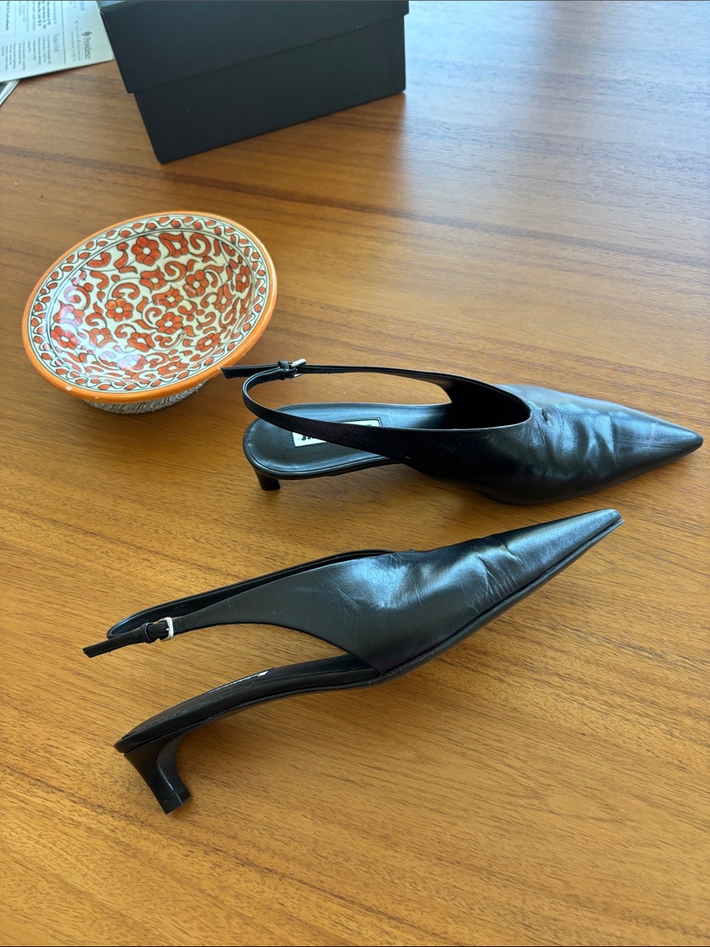Jil Sander Black Leather Pointed Slingback Heels - Picture 4 of 7